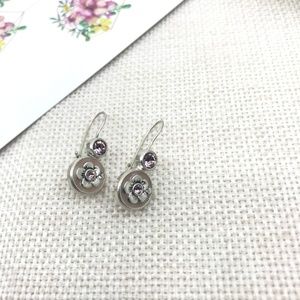 Purple Flower Enamel Crystal Dangle Earrings
